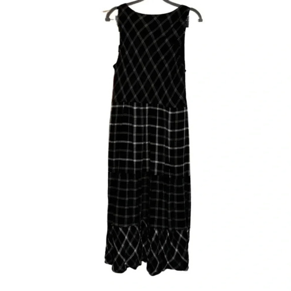 J. Jill Black White Mixed Print Plaid Print Midi Dress Size Large Petite - Picture 8 of 10